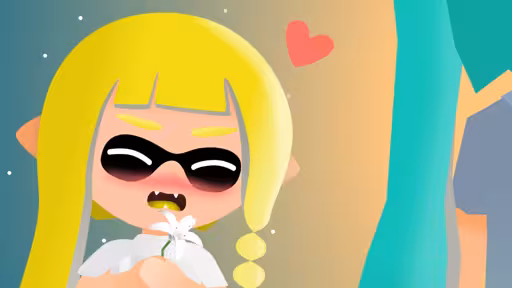 Integrelle blushing, holding a lily, yelling Integrelle blushing, holding a lily, yelling