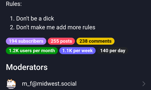 rules of the Loops sub which are as follows: 1, don't be a dick. 2, don't make me add more rules