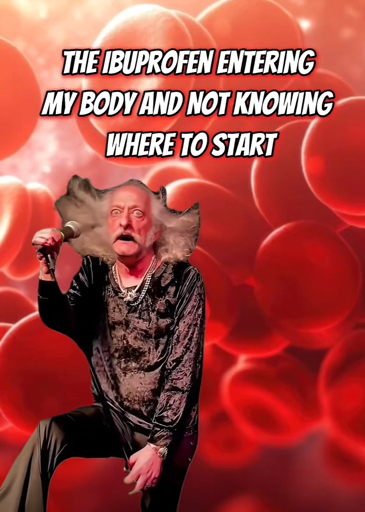 Photo of an old, confused looking rocker inside a body with the caption “THE IBUPROFEN ENTERING MY BODY AND NOT KNOWING WHERE TO START“